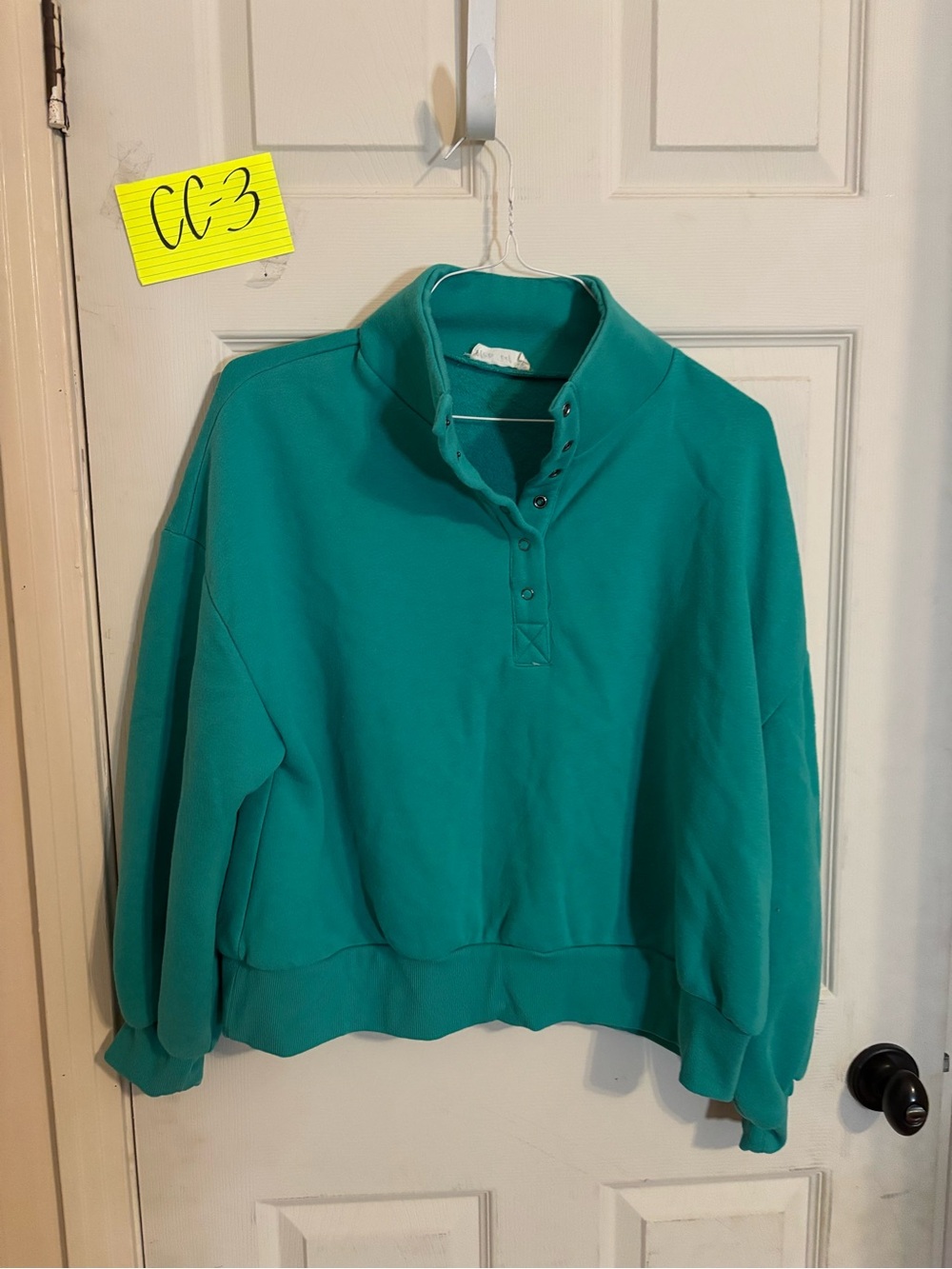 Women's Teal Snap-Button Funnel Neck Sweatshirt